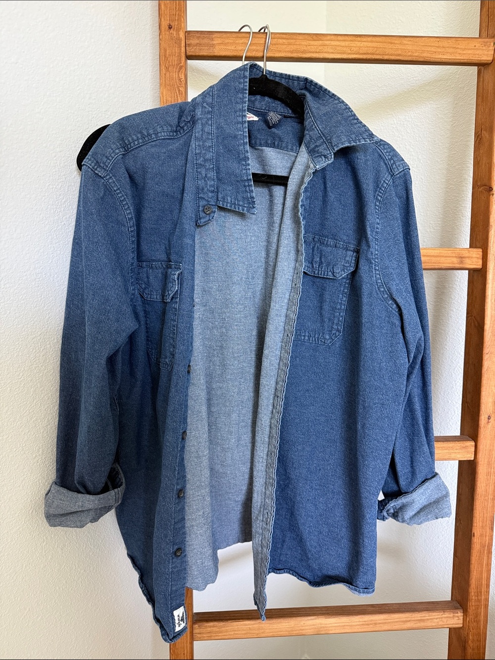 Wrangler Men's Denim Button-Down Shirt in Medium Blue